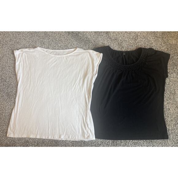 Talbots Women’s Blouse Lot Of 2 White Black Size Large Petite - Picture 1 of 12